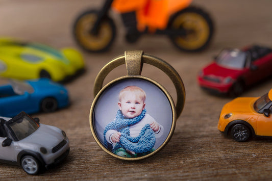 Keychain With Your Photo, Personalized Photo Keyring, Custom Image Jewelry Gift For Grandfather Grandmother Mom Dad Baptism Godparents, C.1