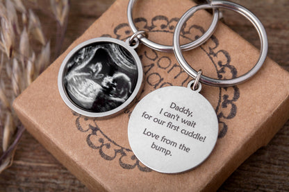 Personalized Your Baby Scan Keychain, Pregnancy Ultrasound Keyring, Sonogram Picture Photo Expecting Father New Dad Daddy To Be Gift, C.1