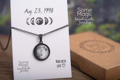 Custom Moon Phase Necklace with Name or Initial Engraved on the Back, Personalized Birthday Gift for Women, Anniversary Gift for Her, KP.7