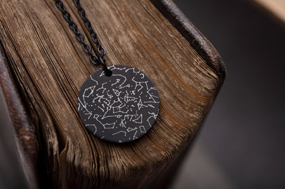 Engraved Custom Star Map By Date Necklace, Wedding, Birthday, Anniversary, Child Birth Event, Date Engraved On Back, Stars Night Sky, KP.4