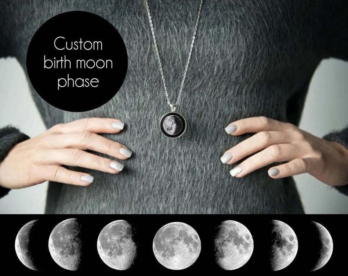 Custom Birth Moon Phase Necklace, Personalized Jewelry Gift for Women, Anniversary Gift for Her, Lunar Necklace, Night Sky Jewelry, KP.7