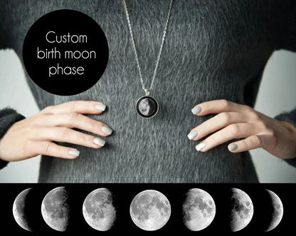 Custom Birth Moon Phase Necklace, Personalized Jewelry Gift for Women, Anniversary Gift for Her, Lunar Necklace, Night Sky Jewelry, KP.7