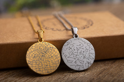 Custom Star Map & Moon Phase Necklace, Jewelry Birthday Gift for Women, Anniversary Gift for Her, Engraved Silver or Gold Pendant, KP.7