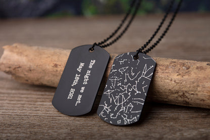 Star Map Necklace for Men, Custom Engraved Dog Tag Pendant, Personalized Star Jewelry Gift, Birthday Gift for Him, Husband, Boyfriend, KP.4