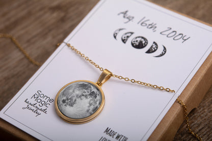 Custom Star Map & Moon Phase Necklace, Jewelry Birthday Gift for Women, Anniversary Gift for Her, Engraved Silver or Gold Pendant, KP.7