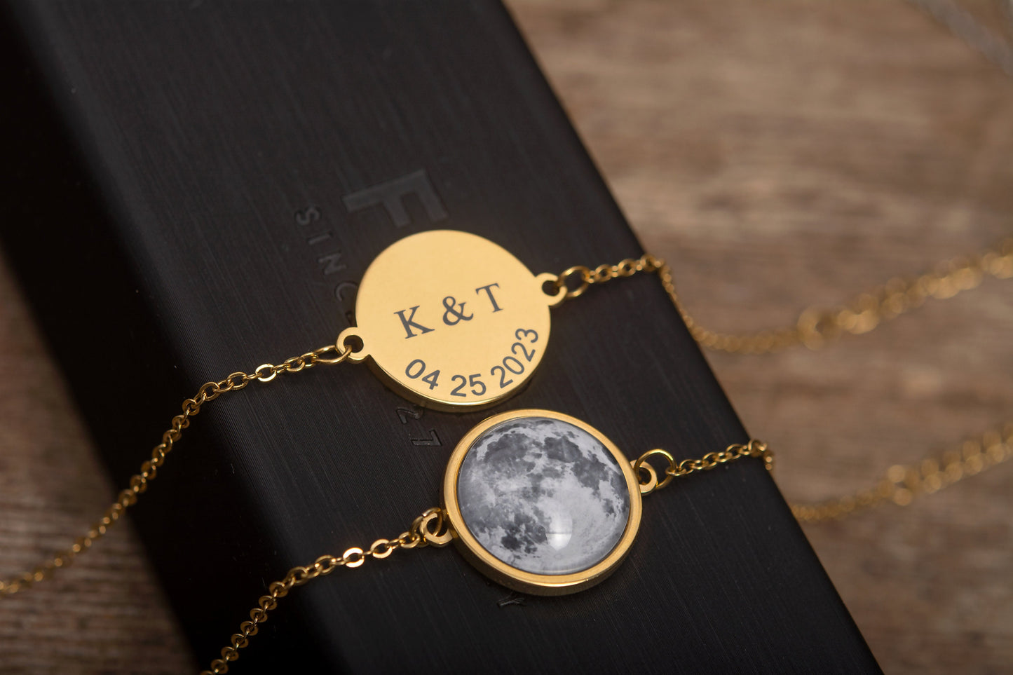 Double Sided Moon Bracelet, Custom Moon Phase Bracelet, Engraved Star Map By Date, Personalized Birthday Gift For Women, Anniversary, AP.1