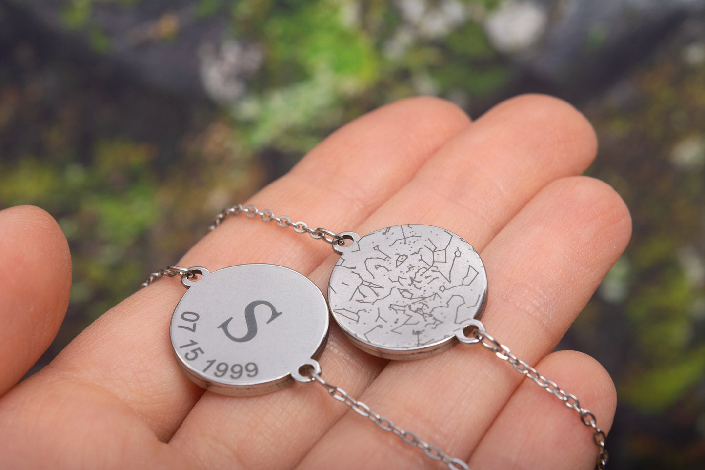Double Sided Moon Bracelet, Custom Moon Phase Bracelet, Engraved Star Map By Date, Personalized Birthday Gift For Women, Anniversary, AP.1