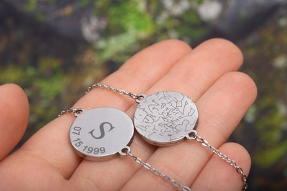 Double Sided Moon Bracelet, Custom Moon Phase Bracelet, Engraved Star Map By Date, Personalized Birthday Gift For Women, Anniversary, AP.1