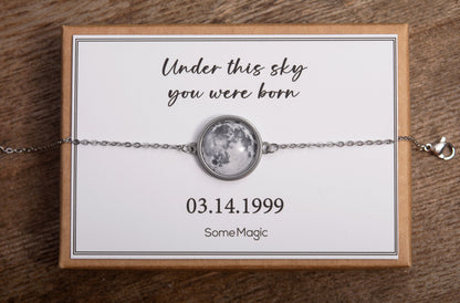 Custom Moon Phase and Star Map Bracelet, Engraved Night Sky by Date, Personalized Birthday Gift for Women, Anniversary Gift for Her, AP.1