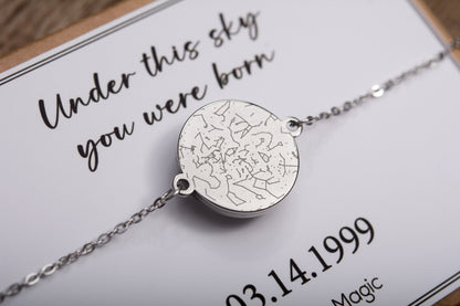 Double Sided Moon Bracelet, Custom Moon Phase Bracelet, Engraved Star Map By Date, Personalized Birthday Gift For Women, Anniversary, AP.1