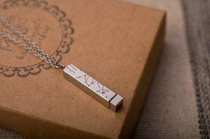 Star Map Necklace With Hidden Message Inside, Custom Engraved Night Sky Vertical Bar Pendant, Stainless Steel Personalized Jewelry Gift KP.4