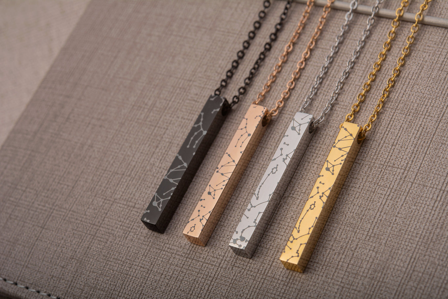 Custom Star Map Necklace, Engraved Night Sky Vertical Gold Bar Necklace, Customize Stainless Steel Pendant Personalized Jewelry Gift, KP.4