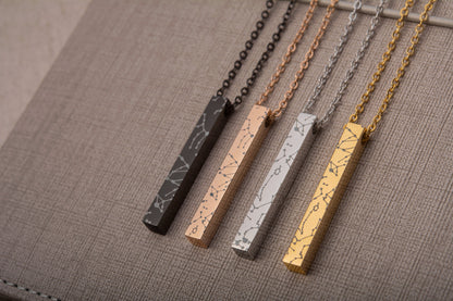 Custom Star Map Necklace, Engraved Night Sky Vertical Gold Bar Necklace, Customize Stainless Steel Pendant Personalized Jewelry Gift, KP.4