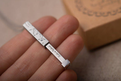 Star Map Necklace with Hidden Message, Double Layered Custom Engraved Silver Vertical Bar Necklace, Personalized Jewelry Gift for Her, KP.4