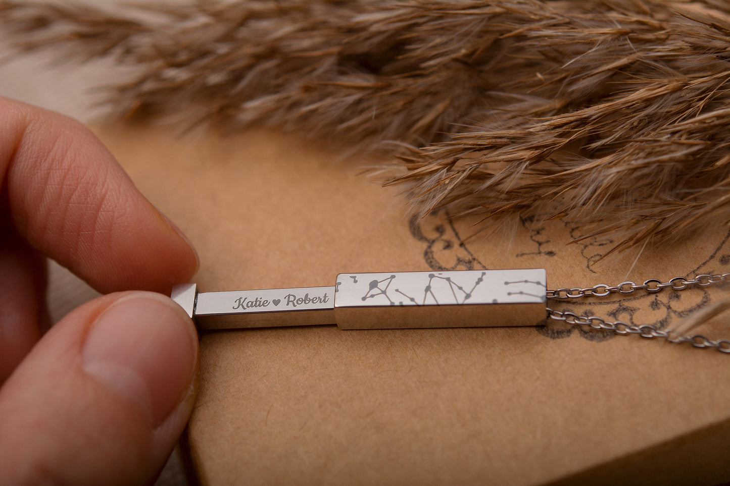 Star Map Necklace With Secret Message, Hidden Message Inside The Pendant, Custom Engraved Night Sky Vertical Bar, Personalized Gift, KP.4