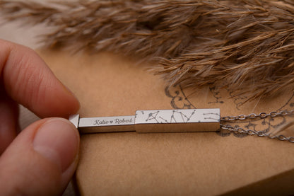 Star Map Necklace With Secret Message, Hidden Message Inside The Pendant, Custom Engraved Night Sky Vertical Bar, Personalized Gift, KP.4