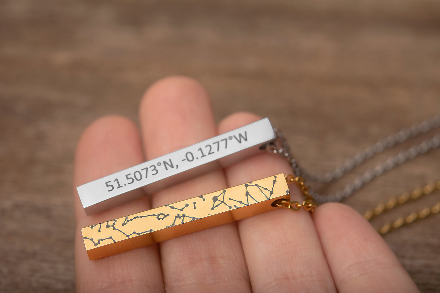 Custom Star Map Necklace, Engraved Night Sky Vertical Gold Bar Necklace, Customize Stainless Steel Pendant Personalized Jewelry Gift, KP.4