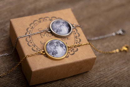 Custom Moon Phase Bracelet with Date and Initial Engraved on Back Side, Personalized Birthday or Anniversary Jewelry Gift for Women, AP.1