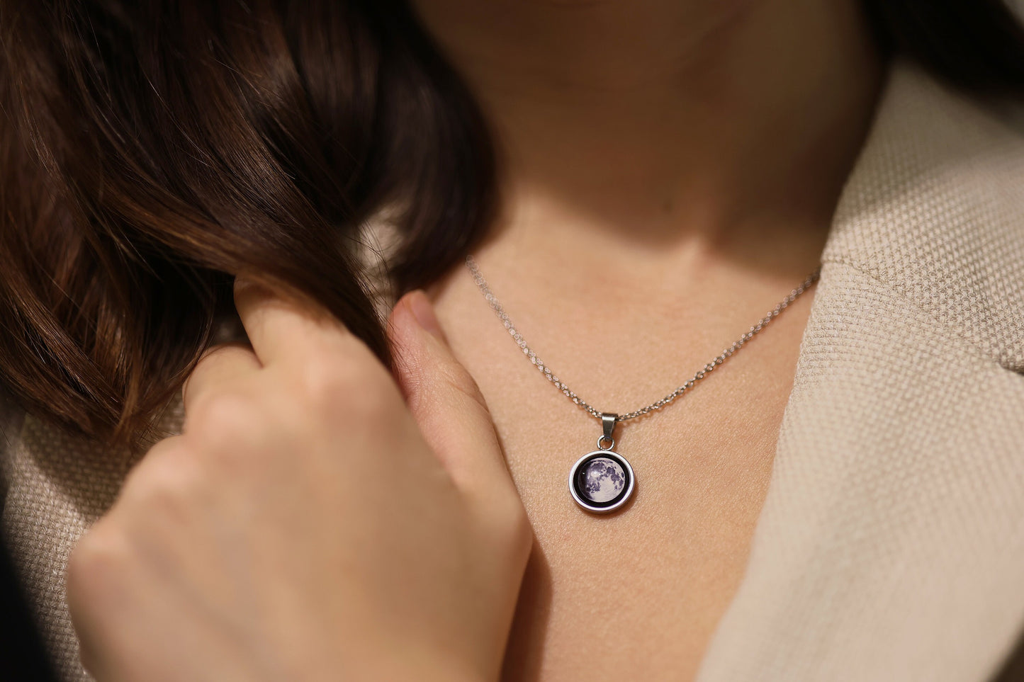Custom Moon Phase Necklace by Date, Romantic Anniversary Gift for Women, Personalized Birthday Jewelry Gift for Her, KP.7