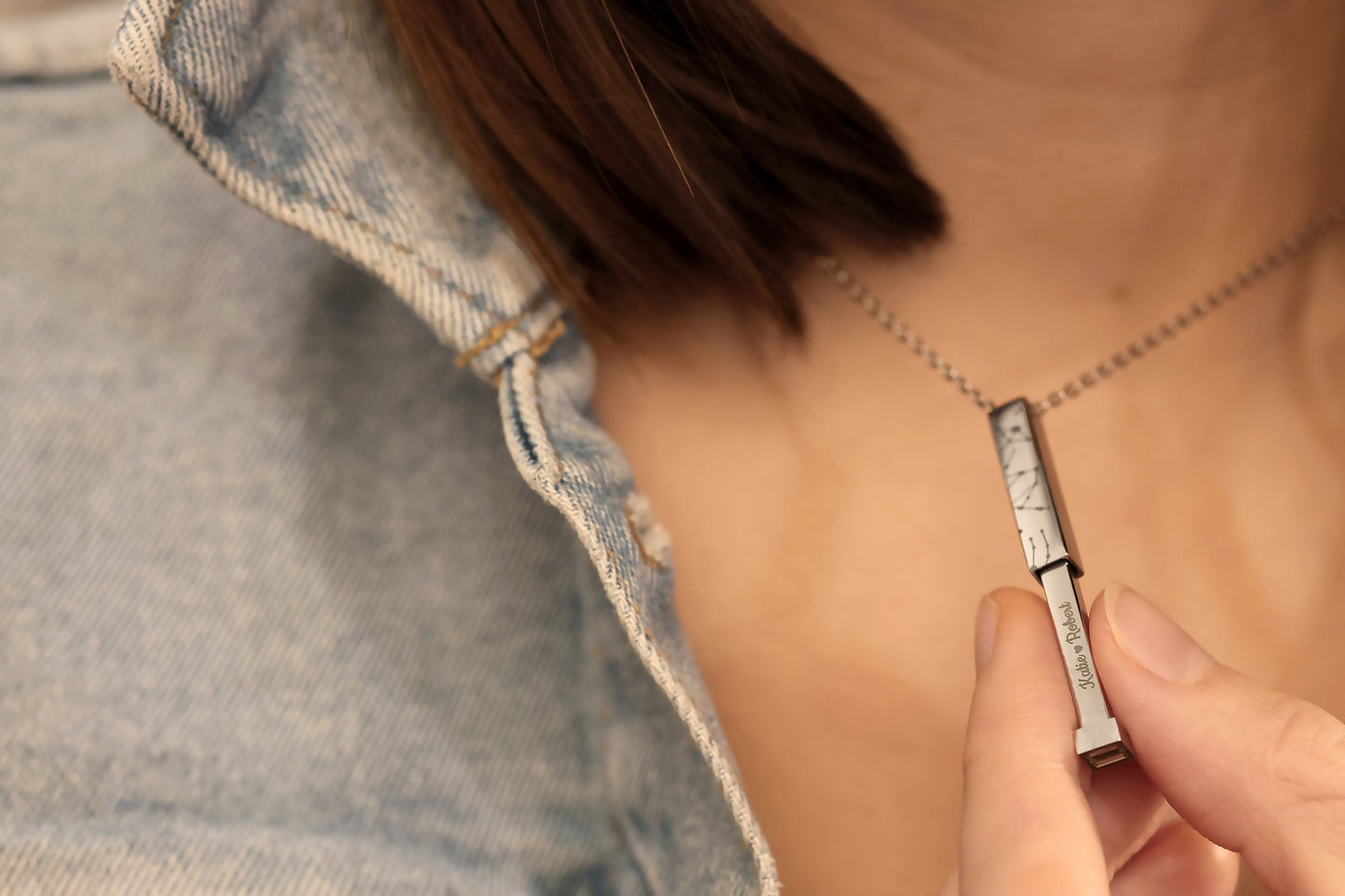 Star Map Necklace With Hidden Message Inside, Custom Engraved Night Sky Vertical Bar Pendant, Stainless Steel Personalized Jewelry Gift KP.4