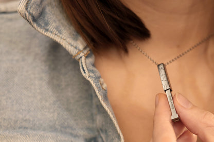 Star Map Necklace With Hidden Message Inside, Custom Engraved Night Sky Vertical Bar Pendant, Stainless Steel Personalized Jewelry Gift KP.4