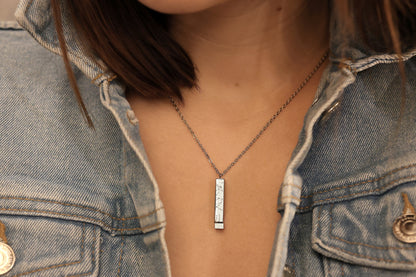 Star Map Necklace With Hidden Message Inside, Custom Engraved Night Sky Vertical Bar Pendant, Stainless Steel Personalized Jewelry Gift KP.4