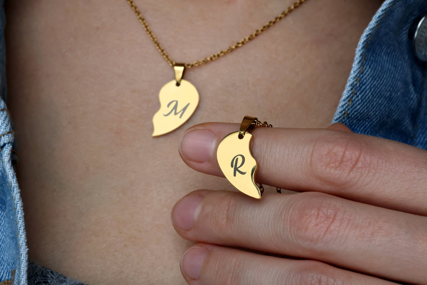 Broken Heart Necklace Set - Two Piece Matching Necklaces for Couples or Best Friends - Personalized Split Heart Jewelry Gift, KP.2 x2