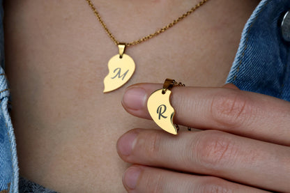 Broken Heart Necklace Set - Two Piece Matching Necklaces for Couples or Best Friends - Personalized Split Heart Jewelry Gift, KP.2 x2