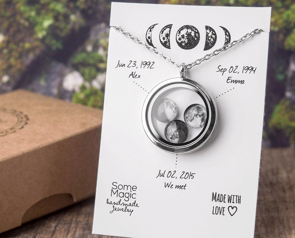 Custom Moon Phase Necklace Locket, Mother's Day Gift For Mom, Anniversary Birthday Gift For Women, Personalized Gift For Her, Wife, KP.9