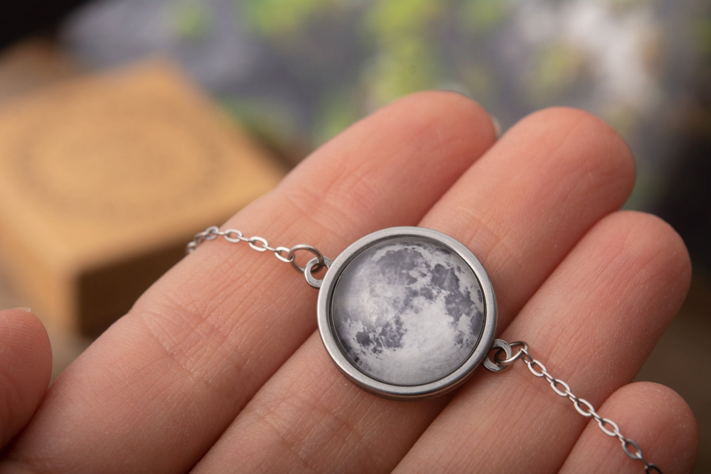 Custom Moon Phase Bracelet with Date and Initial Engraved on Back Side, Personalized Birthday or Anniversary Jewelry Gift for Women, AP.1