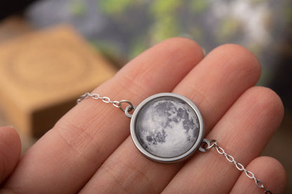 Custom Moon Phase Bracelet with Date and Initial Engraved on Back Side, Personalized Birthday or Anniversary Jewelry Gift for Women, AP.1