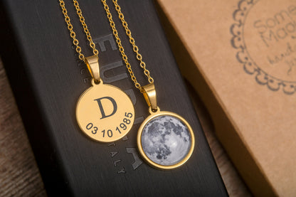 Custom Birth Moon Phase Necklace, Mother's Day Gift For Mom, Personalized Jewelry Birthday Gift For Women, Anniversary Gift For Her, KP.7