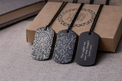 Star Map Necklace for Men, Custom Engraved Dog Tag Pendant, Personalized Star Jewelry Gift, Birthday Gift for Him, Husband, Boyfriend, KP.4