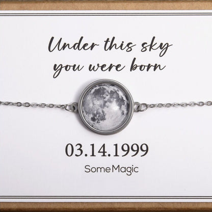 Double Sided Moon Bracelet, Custom Moon Phase Bracelet, Engraved Star Map By Date, Personalized Birthday Gift For Women, Anniversary, AP.1
