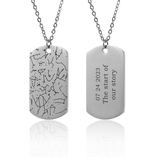 Star Map By Date Necklace, Boyfriend Gift, 1st Anniversary, 1 Year Gift, Army Dog Tag Jewelry For Men, Custom Birthday Gift For Him, KP.4