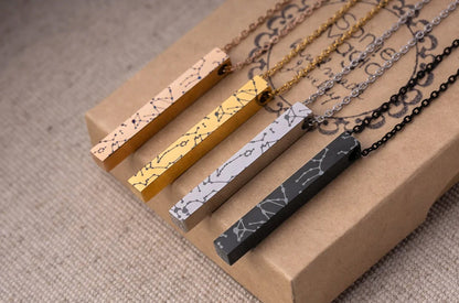 Custom Star Map Necklace, Engraved Night Sky Vertical Gold Bar Necklace, Customize Stainless Steel Pendant Personalized Jewelry Gift, KP.4