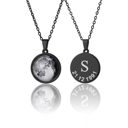 Custom Birth Moon Phase Necklace, Anniversary Jewelry, Birthday Gift For Women Men, Personalized Gift For Her Him, Gold Silver Black, KP.7