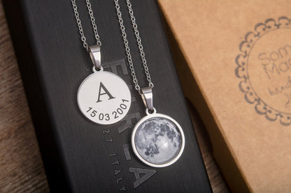 Custom Birth Moon Phase Necklace, Anniversary Jewelry, Birthday Gift For Women Men, Personalized Gift For Her Him, Gold Silver Black, KP.7