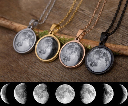 Custom Moon Phase Necklace for Women - Personalized Birthday or Anniversary Gift for Her - Engraved Date, Name, or Initial on the Back, KP.7