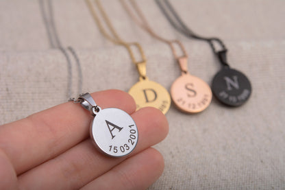 Custom Moon Phase Necklace with Name or Initial Engraved on the Back, Personalized Birthday Gift for Women, Anniversary Gift for Her, KP.7