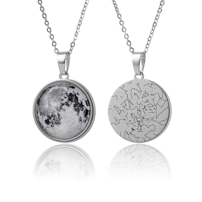 Custom Moon Phase And Star Map Necklace, Double Sided Pendant, Jewelry Birthday Gift For Women, Personalized Gift For Her, KP.7