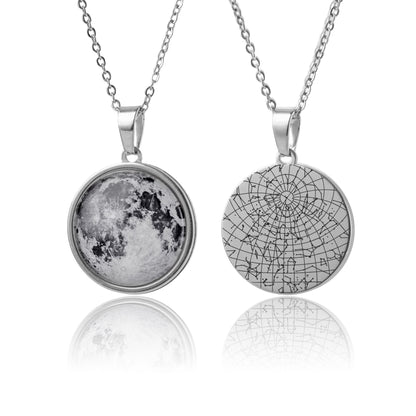 Double Sided Necklace, Custom Moon Phase And Unique Star Map Necklace, Birthday Gift For Women Personalized Anniversary Gift For Her, KP.7
