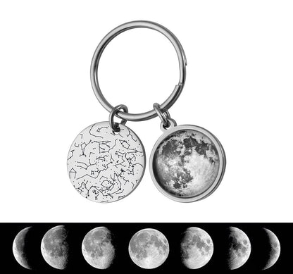Custom Moon Phase Keychain: Personalized Star Map & Birth Moon Phase Gift, Anniversary Keepsake for Him Her Men Women, RP.1