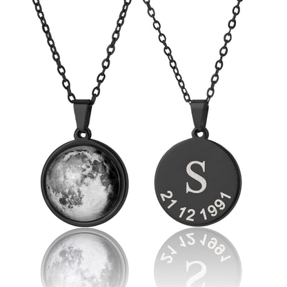 Custom Birth Moon Phase Necklace, Black Moon Necklace, Anniversary Jewelry, Girlfriend Birthday Gift, Personalized Gift For Her or Him, KP.7