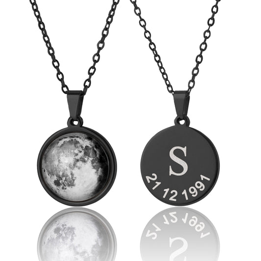 Custom Birth Moon Phase Necklace, Black Moon Necklace, Anniversary Jewelry, Girlfriend Birthday Gift, Personalized Gift For Her or Him, KP.7
