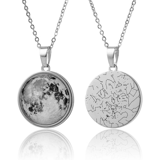 Double Sided Necklace, Custom Moon Phase And Unique Star Map Necklace, Birthday Gift For Women Personalized Anniversary Gift For Her, KP.7