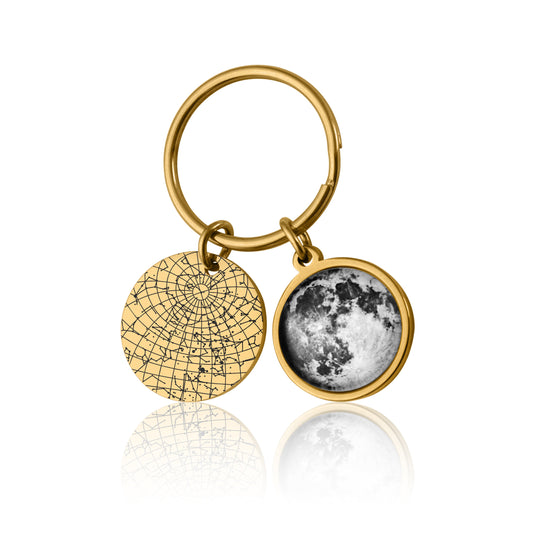 Star Map And Moon Phase Keychain, Custom Birth Moon Phase, Star Map By Date, Personalized Keyring, Anniversary Gift For Her Him Women, RP.1
