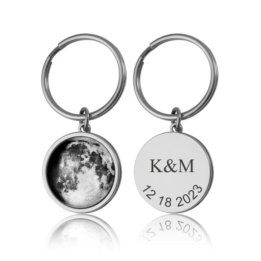 Moon Phase By Date Keychain, Custom Birth Moon Phase Keyring, Personalized Anniversary Birthday Gift For Women, Her, Him, Men Boyfriend RP.1