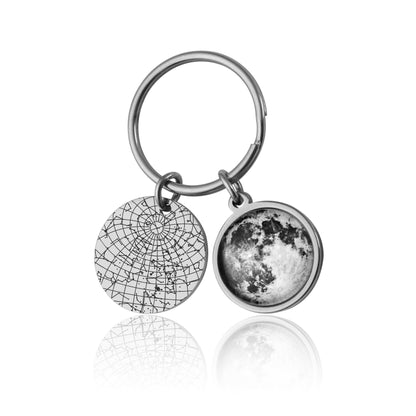 Custom Moon Phase Keychain: Personalized Star Map & Birth Moon Phase Gift, Anniversary Keepsake for Him Her Men Women, RP.1