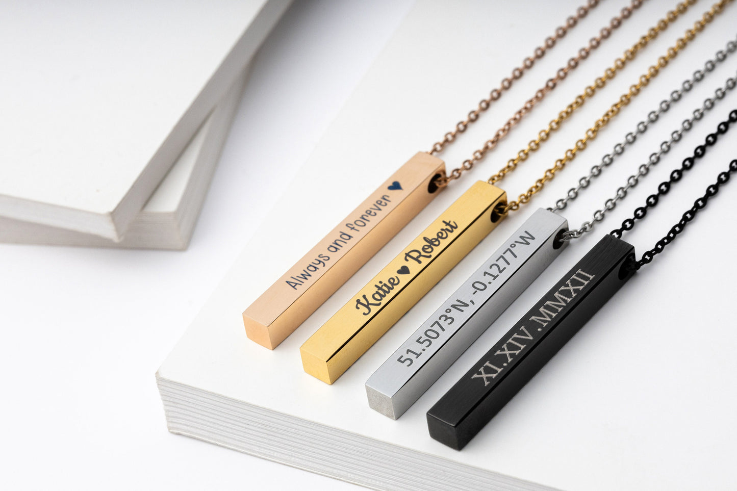 Morse Code Necklace, Secret Message 4 Sided 3D Bar, Personalized Gift for Her Him Men Women Girlfriend Boyfriend, Custom Jewelry, KP.2